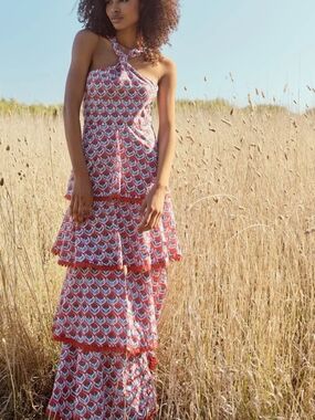 Emma Tiered Dress - Carmine/Crimson Floral print